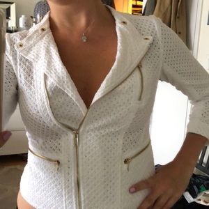 White crochet moto blazer
